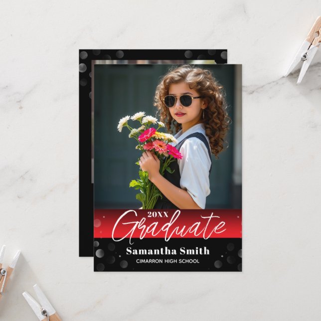 Modern 2 Foto Examen Studentfoto Grad Inbjudan (Fram/Back In Situ)