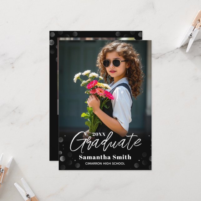 Modern 2 Foto Examen Studentfoto Grad Inbjudan (Fram/Back In Situ)