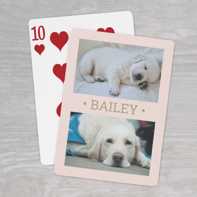 Modern 2 foto Hund eller någon Namn  Rosa och Guld Casinokort (Skapare uppladdad)