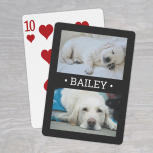 Modern 2-foto-Hund eller valfri Namn-svartvitt Casinokort
