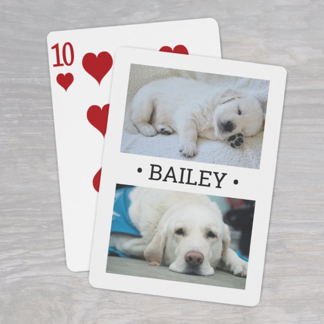 Modern 2-foto-Hund eller valfri Namn-vit och svart Casinokort (Skapare uppladdad)