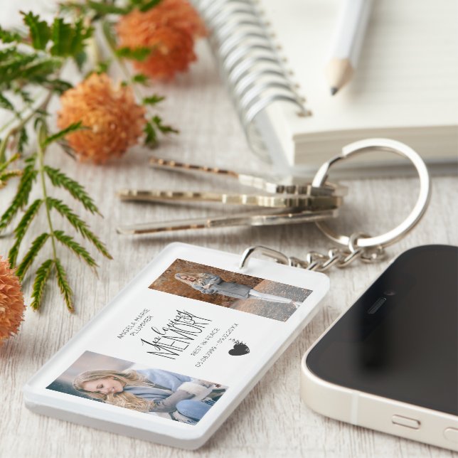Modern 2-foto i Loving Memory Tribute Nyckelring (Högra Framsidan)