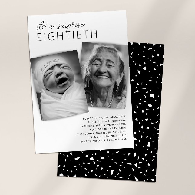 Modern 2 Foto Överraskningsfest 80-årsdag Inbjudningar (Skapare uppladdad)