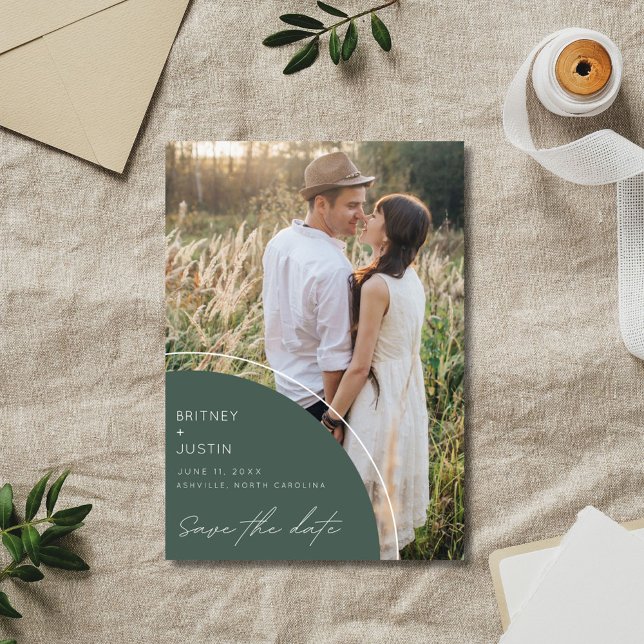 Modern 2-foto QR-kod Bröllop Spara Datumet (Modern Two Photo QR Code Wedding Save The Date)