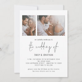 Modern 2 Foto Script QR-kod Bröllop Inbjudningar