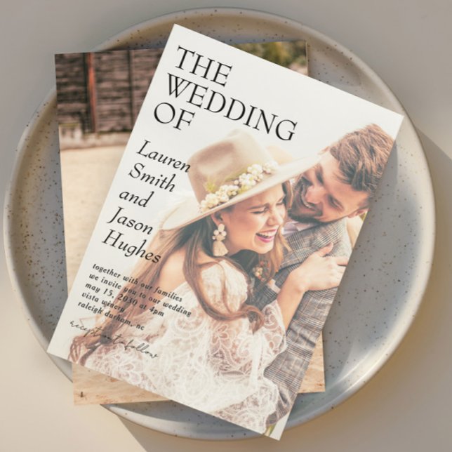 Modern 2 Foto Svart & Vitt Boho Bröllop Inbjudningar (Skapare uppladdad)