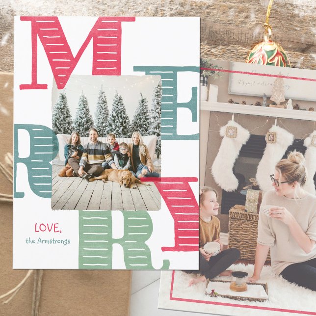 Modern 2-foto-vattenfärgstypografi julkort (Modern Two Photo Watercolor Typography Holiday Card ©Susanne Sachers - Sunny Mind 🌞)