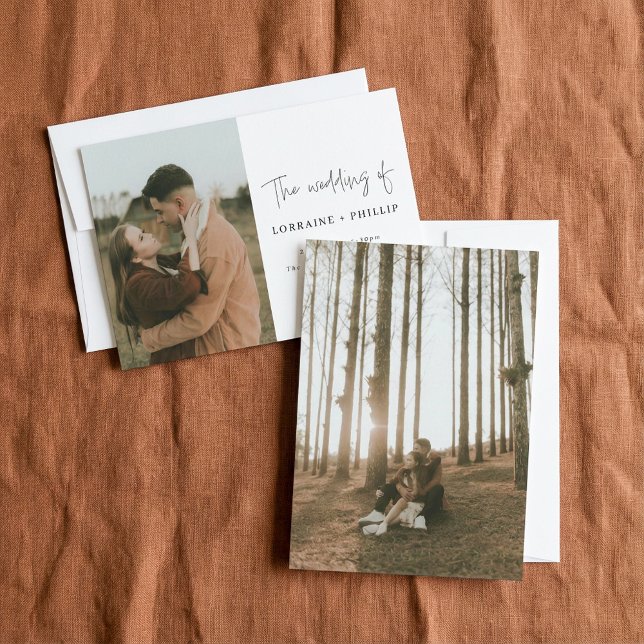 Modern 2-fotoenkel bröllopsinbjudan inbjudningar (Modern 2 photo simple wedding Invitation.)