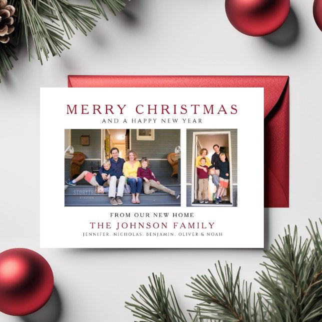 Modern 2-fotomeddelande om Flytta av Helgdag Vykort (Modern 2 Photos Holiday Moving Announcement Postcard)