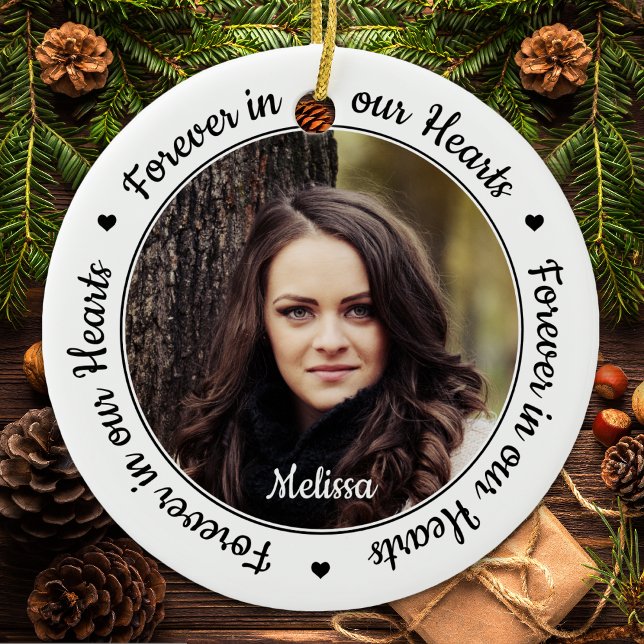 Modern 2 fotominnesstund i våra hjärtan julgransprydnad keramik (Skapare uppladdad)