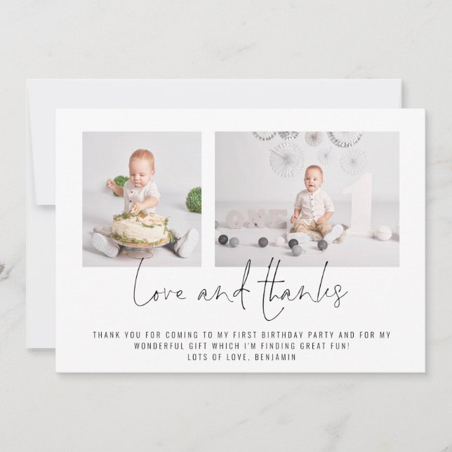 Modern 2 foton födelsedag Kärlek och tack Kort (Framsida)