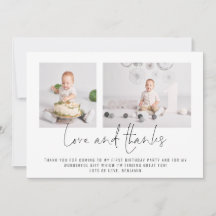 Modern 2 foton födelsedag Kärlek och tack