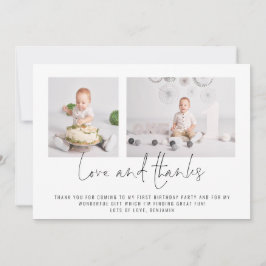 Modern 2 foton födelsedag Kärlek och tack Kort