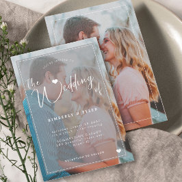 Modern 2 foton vit övertäckning chic bröllop inbjudningar