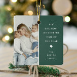 Modern 2 fotopatent - julklapp julgransprydnad keramik<br><div class="desc">Personlig 2: Ornament julklapp - Utformningen har 2 av ditt mest favoritartade bilder,  ett festligt grönt som kan ändras till vilken färg som helst,  texten - Tis är den mest underbara tiden på året! med en söt liten stjärna och namn.</div>