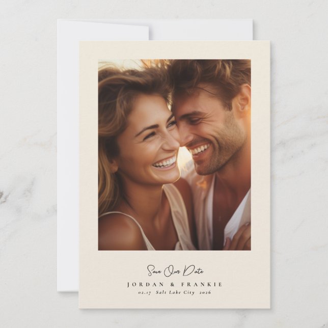 modern 2 fotoskriptkalligrafi bröllop spara datumet (Framsida)