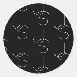 Modern 2 Initial mönster | Svart & Vit Runt Klistermärke