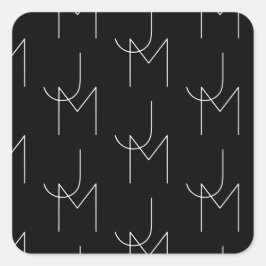 Modern 2 Initial Mönster | Svart & Vitt Fyrkantigt Klistermärke