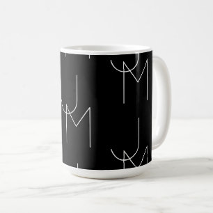 Modern 2 Initialer Mönster Svart & Vitt Kaffemugg