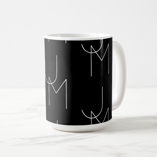 Modern 2 Initialer Mönster | Svart & Vitt Kaffemugg (Framsida höger)