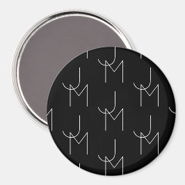 Modern 2 Initialer Mönster | Svart & Vitt Magnet