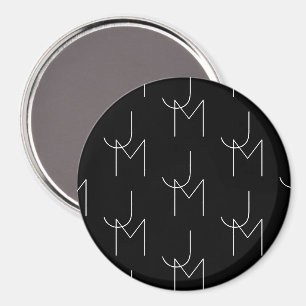 Modern 2 Initialer Mönster   Svart & Vitt Magnet