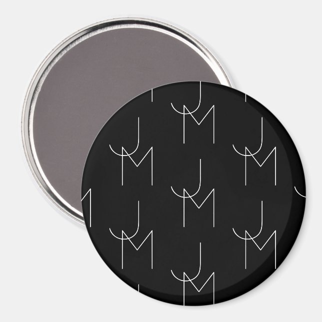 Modern 2 Initialer Mönster | Svart & Vitt Magnet (Front/Back)