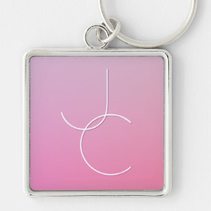 Modern 2 överlappande Initialer Rosa Ombre Fyrkantig Silverfärgad Nyckelring