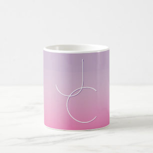 Modern 2 överlappande Initialer   Rosa Ombre Kaffemugg