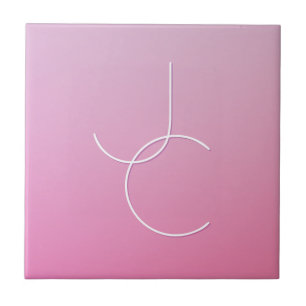 Modern 2 överlappande Initialer Rosa Ombre Kakelplatta