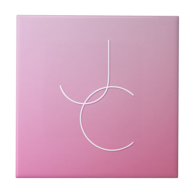 Modern 2 överlappande Initialer | Rosa Ombre Kakelplatta (Framsidan)