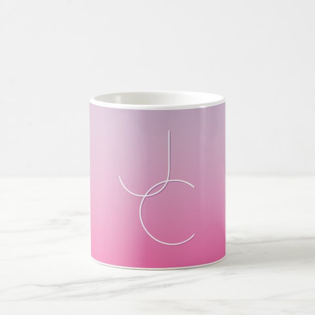 Modern 2 överlappande Initialer | Rosa Ombre Magisk Mugg (Center)