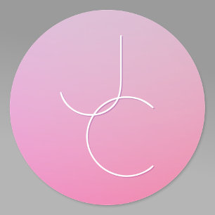 Modern 2 överlappande Initialer Rosa Ombre Runt Klistermärke