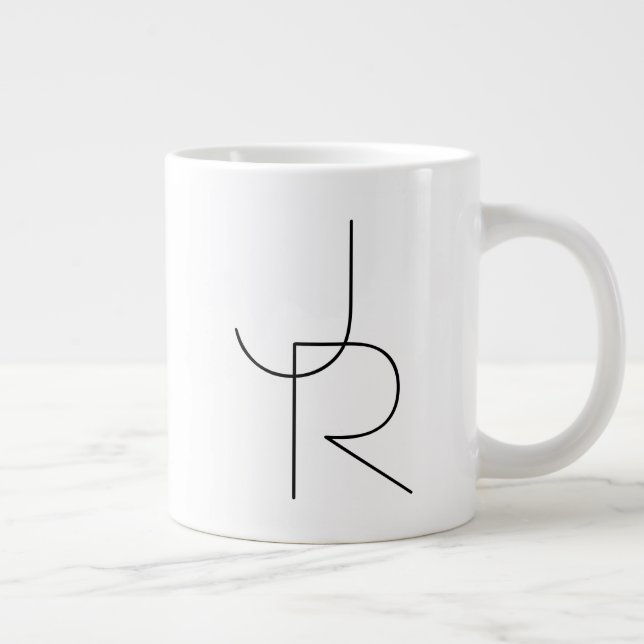 Modern 2 överlappande Initialer | Svartvit Jumbo Mugg (Höger)
