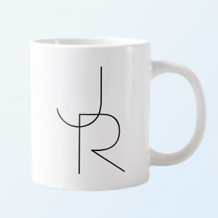 Modern 2 överlappande Initialer Svartvit Jumbo Mugg