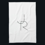Modern 2 överlappande Initialer | Svartvit Kökshandduk<br><div class="desc">Modern överlappande initialer.</div>