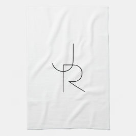 Modern 2 överlappande Initialer | Svartvit Kökshandduk