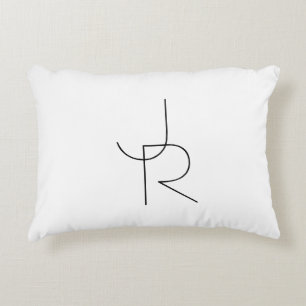 Modern 2 överlappande Initialer   Svartvit Prydnadskudde