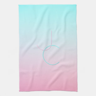 Modern 2 överlappande Initialer Turkos Rosa Kökshandduk