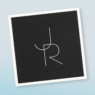 Modern 2 överlappande Initialer   Vit i svart Pappersservett