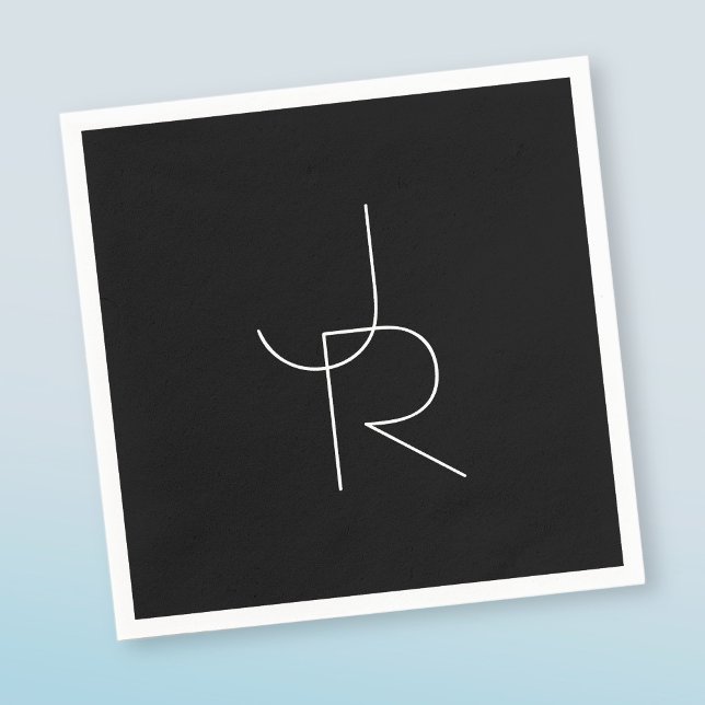 Modern 2 överlappande Initialer | Vit i svart Pappersservett (Skapare uppladdad)