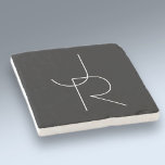 Modern 2 överlappande Initialer | Vit i svart Stenunderlägg<br><div class="desc">Modern överlappande initialer.</div>