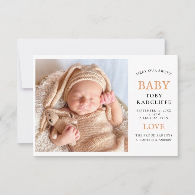 Modern 2 Photo Baby Namn & Birth Stats Meddelande (Framsida)