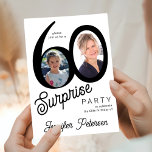 Modern 2 photo black and white 60th Birthday Party Inbjudningar<br><div class="desc">Trendy bold typography women's 60th birthday surprise party invitation with 2 photos then and now and modern white and black design in retro style script. Easy to personalize with your text and pictures.     Digital download available, </div>