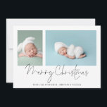 Modern 2 Photo Collage Baby Första jul Julkort<br><div class="desc">Modern Family 2 Photo Collage Baby första julkort. Byt bara ut de två exempelbilderna mot ditt eget och anpassa dem till hälsning och namn vid grund. God jul finns i ett skript för snyggt set. Finns även som utskrivbar digital nedladdning.</div>