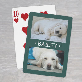 Modern 2 Photo Hund eller valfri Namn Grönt och Vi Casinokort
