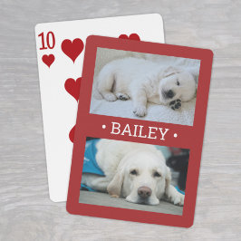 Modern 2 Photo Hund eller Valfri Namn Red and Whit Casinokort