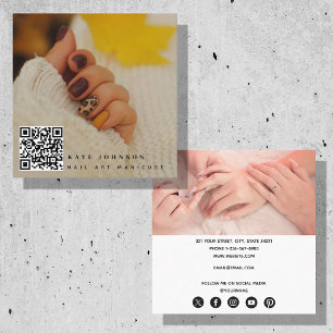 Modern 2 Photo Nail Art ManicuURE QR-kod Fyrkantigt Visitkort