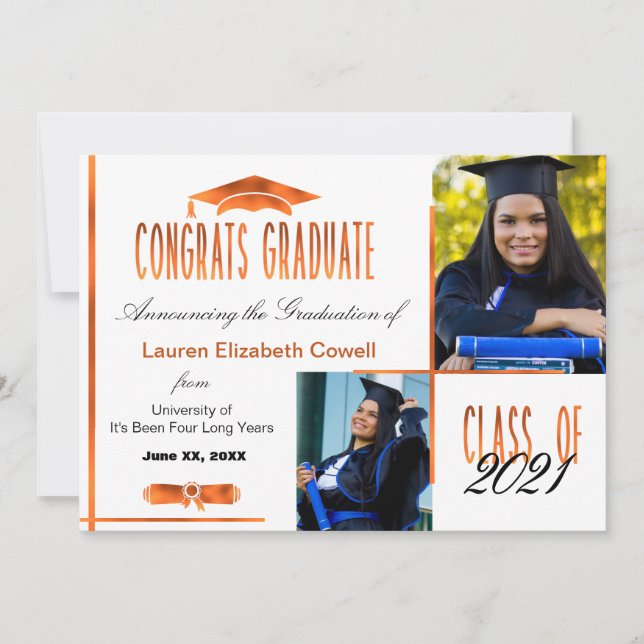 Modern 2 Photo White & Orange Grad-varning Meddelande (Framsida)