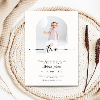 Modern 2nd Birthday Invitation Photo Cream Inbjudningar
